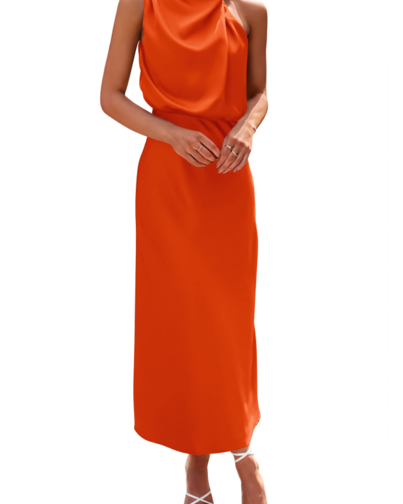 Zena Abito Donna – Abito Maxi Satinée Col Montant, Linea Fluida Elegante Soirée