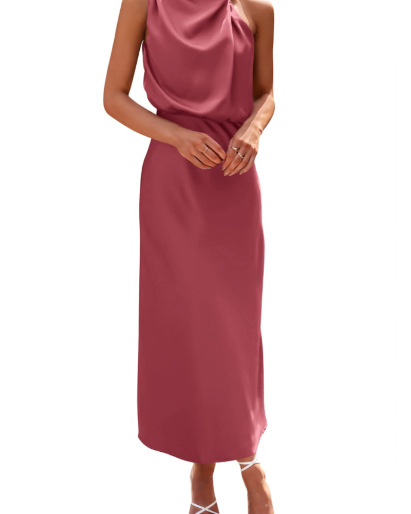 Zena Abito Donna – Abito Maxi Satinée Col Montant, Linea Fluida Elegante Soirée