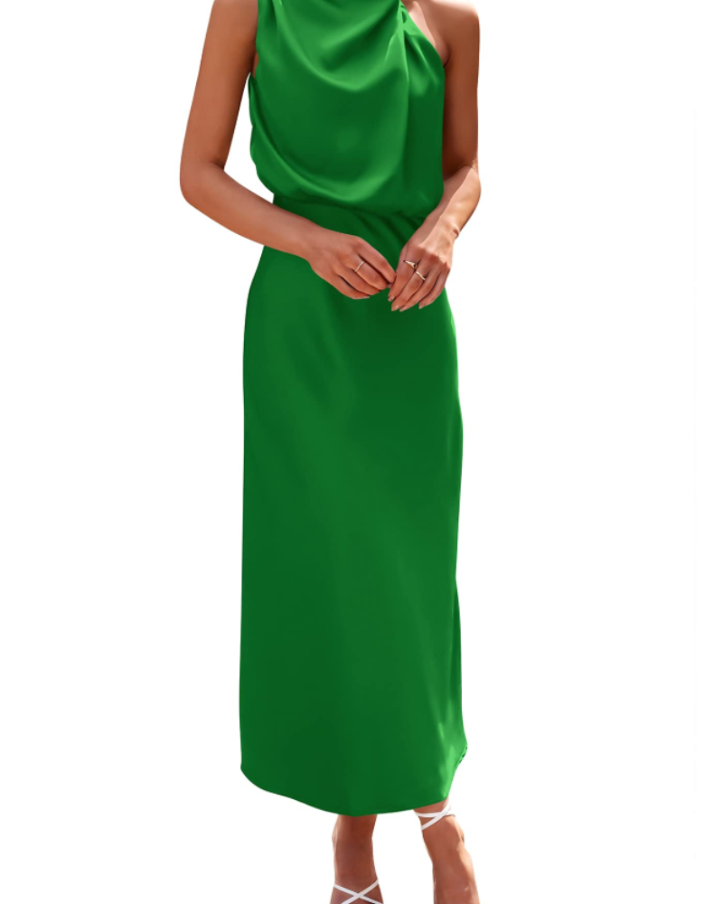 Zena Abito Donna – Abito Maxi Satinée Col Montant, Linea Fluida Elegante Soirée