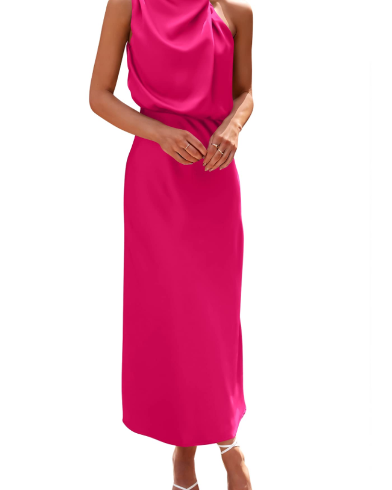 Zena Abito Donna – Abito Maxi Satinée Col Montant, Linea Fluida Elegante Soirée