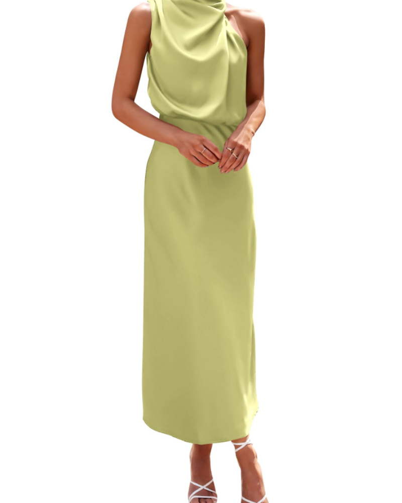 Zena Abito Donna – Abito Maxi Satinée Col Montant, Linea Fluida Elegante Soirée
