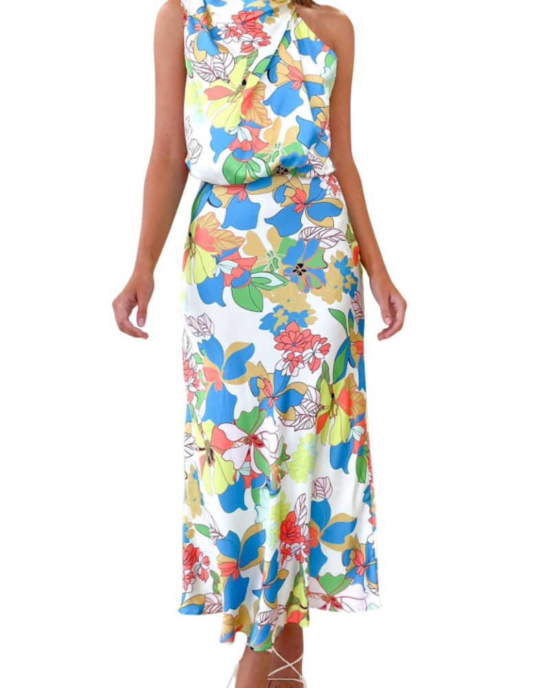 Zena Abito Donna – Abito Maxi Satinée Col Montant, Linea Fluida Elegante Soirée