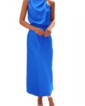 Zena Abito Donna – Abito Maxi Satinée Col Montant, Linea Fluida Elegante Soirée