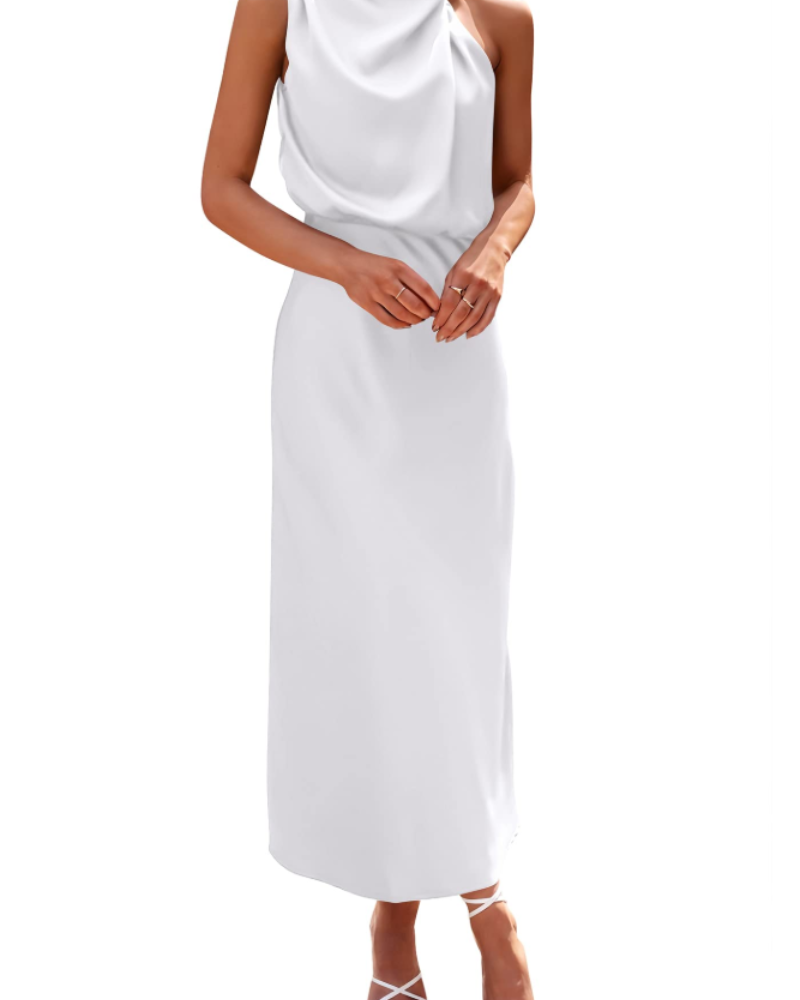Zena Abito Donna – Abito Maxi Satinée Col Montant, Linea Fluida Elegante Soirée