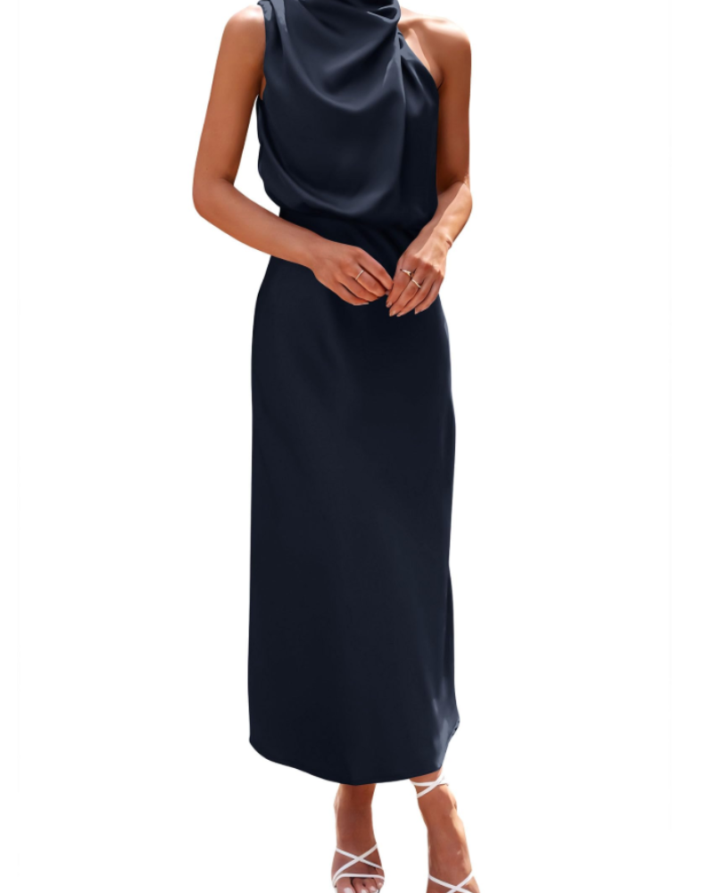 Zena Abito Donna – Abito Maxi Satinée Col Montant, Linea Fluida Elegante Soirée
