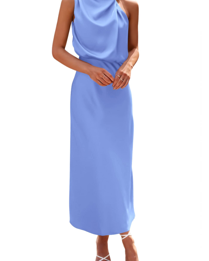 Zena Abito Donna – Abito Maxi Satinée Col Montant, Linea Fluida Elegante Soirée