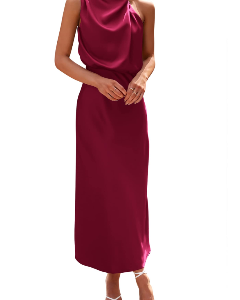 Zena Abito Donna – Abito Maxi Satinée Col Montant, Linea Fluida Elegante Soirée