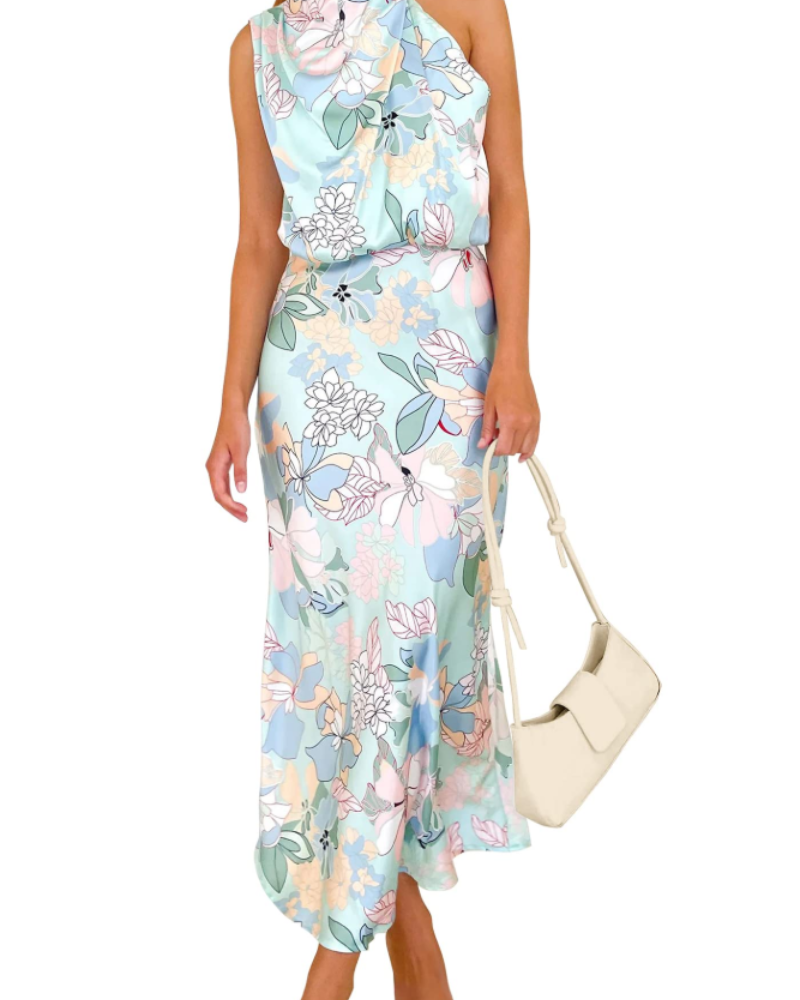 Zena Abito Donna – Abito Maxi Satinée Col Montant, Linea Fluida Elegante Soirée