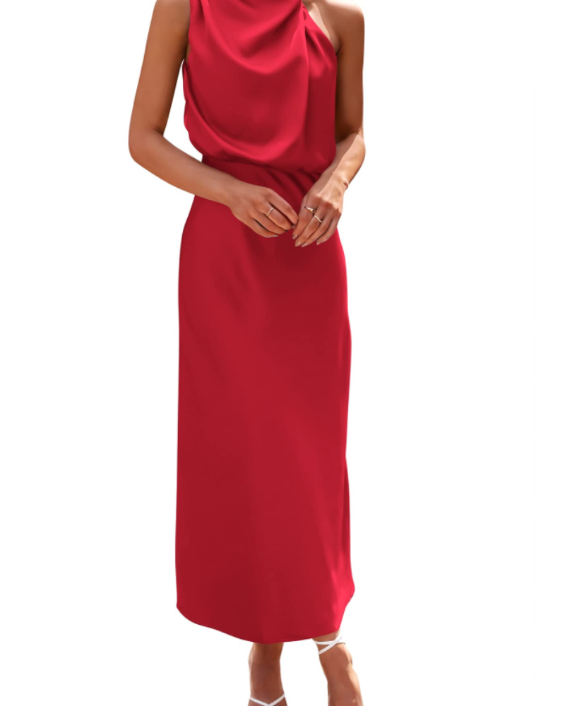 Zena Abito Donna – Abito Maxi Satinée Col Montant, Linea Fluida Elegante Soirée