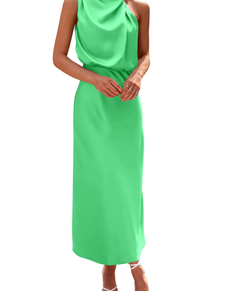 Zena Abito Donna – Abito Maxi Satinée Col Montant, Linea Fluida Elegante Soirée