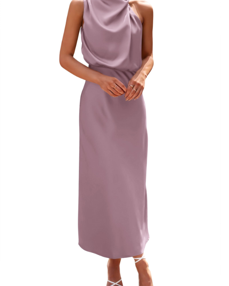 Zena Abito Donna – Abito Maxi Satinée Col Montant, Linea Fluida Elegante Soirée