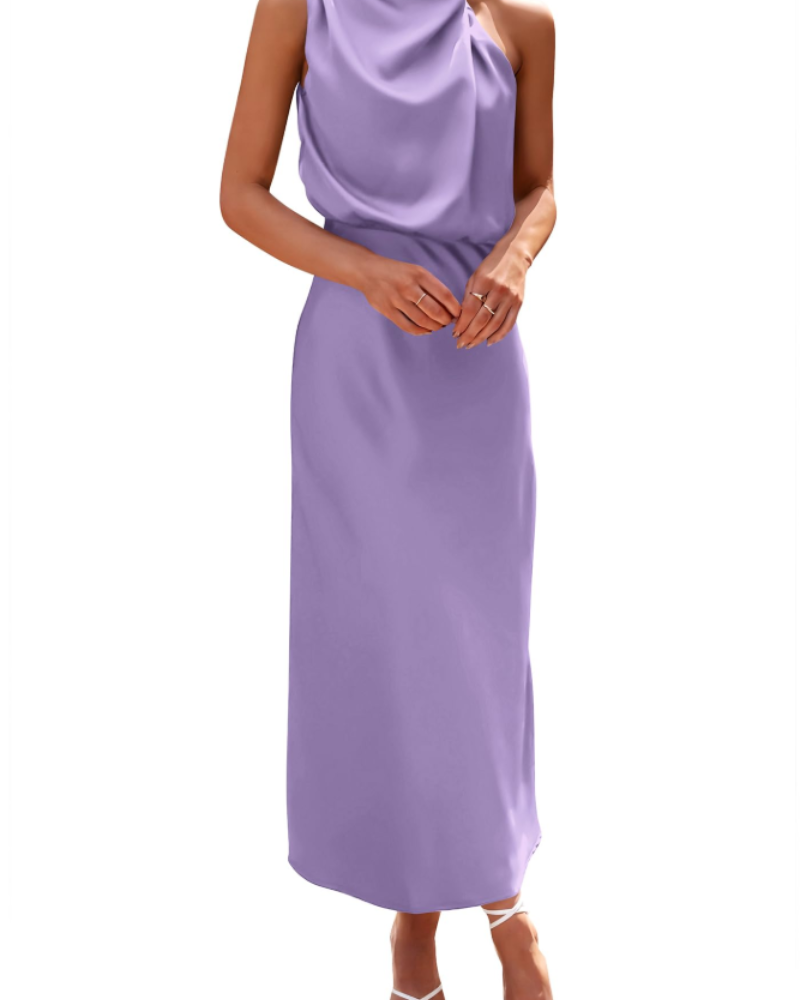 Zena Abito Donna – Abito Maxi Satinée Col Montant, Linea Fluida Elegante Soirée