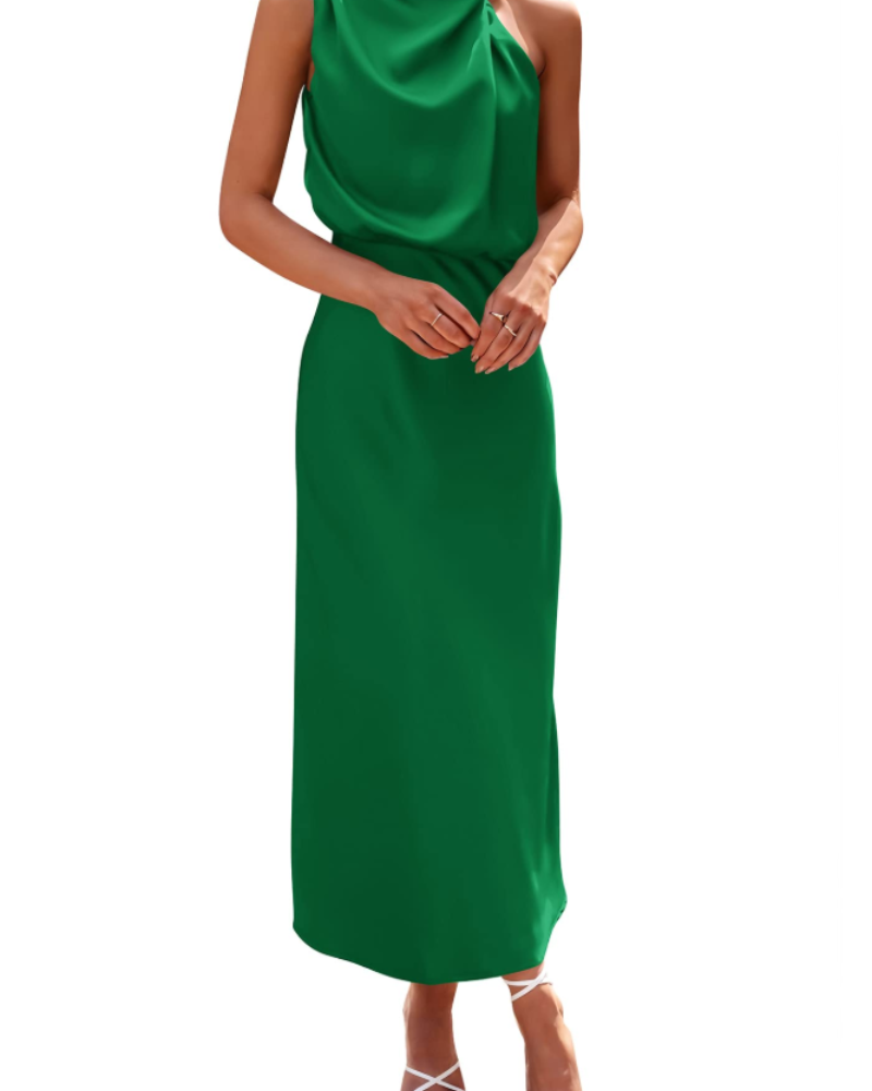 Zena Abito Donna – Abito Maxi Satinée Col Montant, Linea Fluida Elegante Soirée
