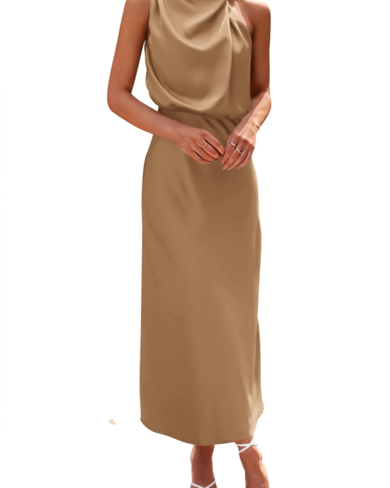 Zena Abito Donna – Abito Maxi Satinée Col Montant, Linea Fluida Elegante Soirée