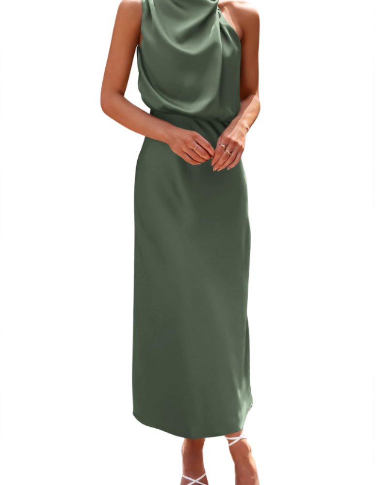 Zena Abito Donna – Abito Maxi Satinée Col Montant, Linea Fluida Elegante Soirée