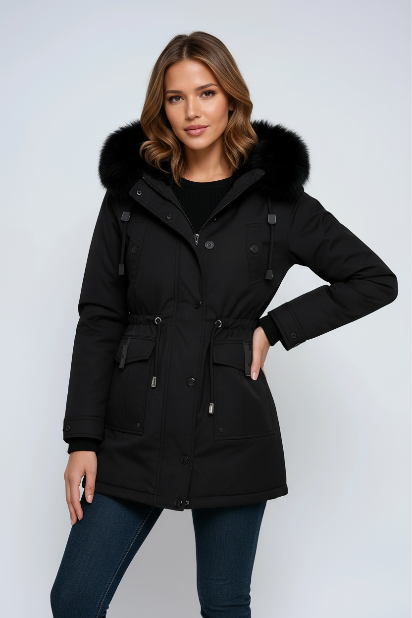 Leonor Parka Donna d’Inverno – Capuche con Col in Fausse Fourrure & Taille Regolabile