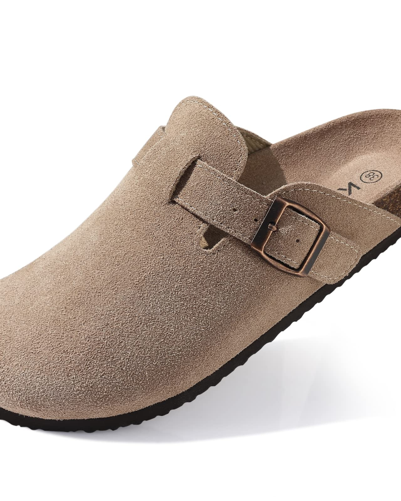 Zona Sabots Donna – Mules in Daim Véritable con Semelle Liège & Supporto Plantare