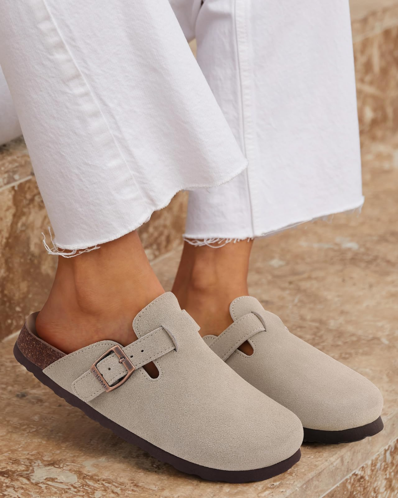 Zona Sabots Donna – Mules in Daim Véritable con Semelle Liège & Supporto Plantare