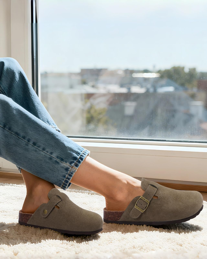 Zona Sabots Donna – Mules in Daim Véritable con Semelle Liège & Supporto Plantare
