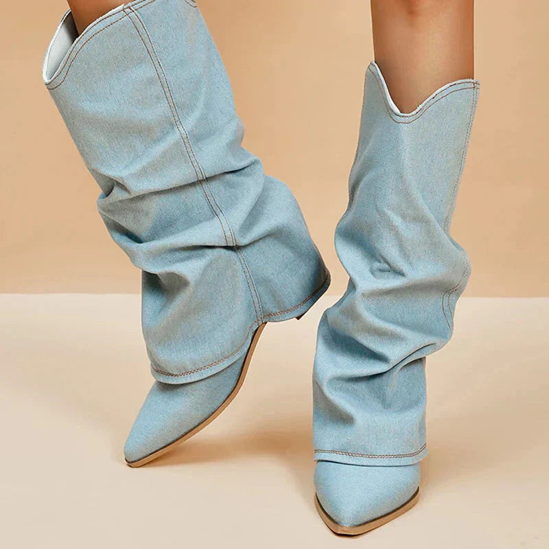 Leah Bottines Donna in Jeans – Style Western Tendance con Tige Souple & Talon Bloc Bas