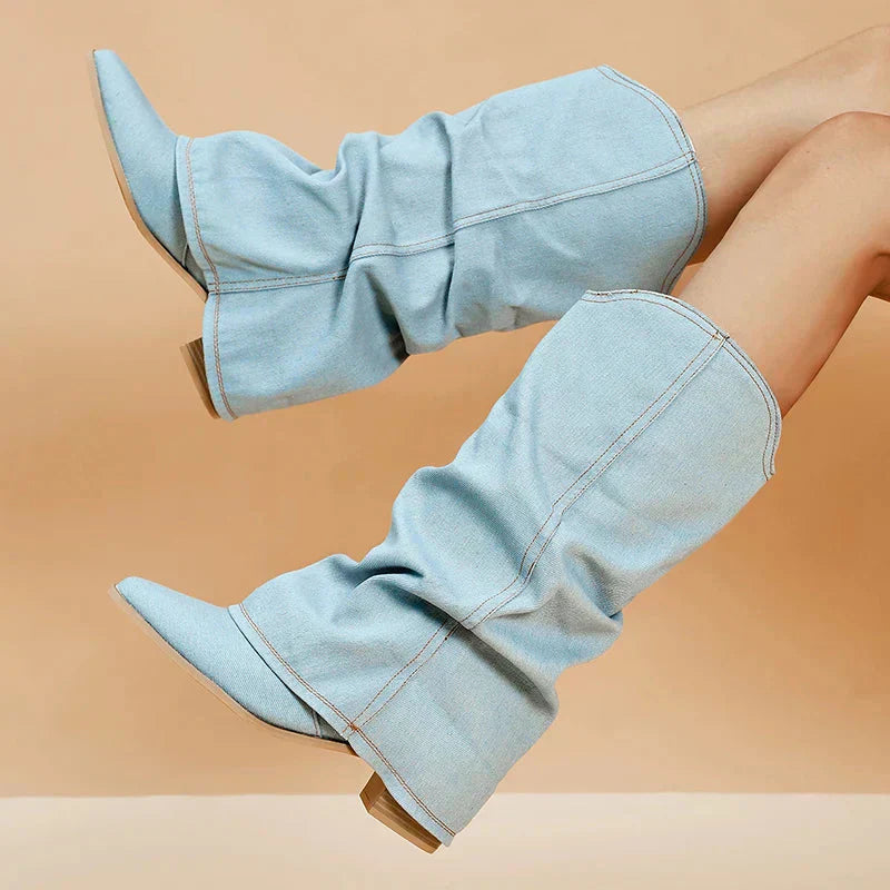 Leah Bottines Donna in Jeans – Style Western Tendance con Tige Souple & Talon Bloc Bas