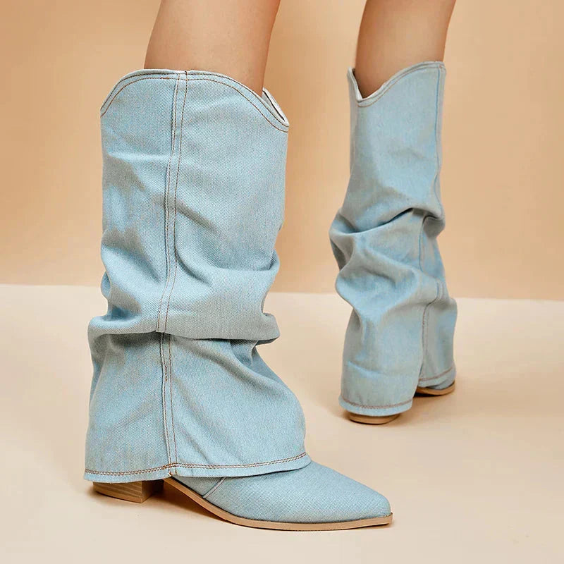 Leah Bottines Donna in Jeans – Style Western Tendance con Tige Souple & Talon Bloc Bas
