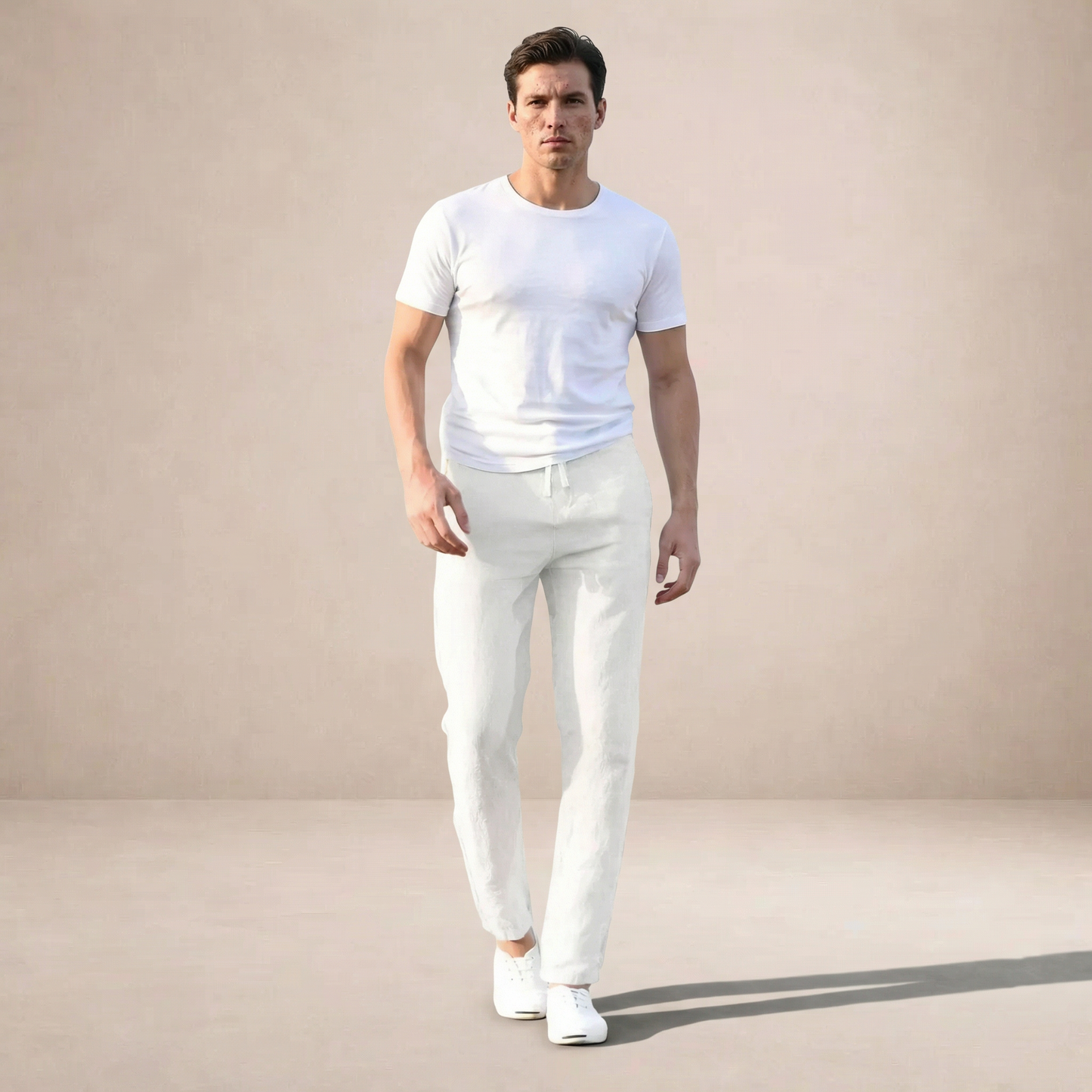 Pantaloni Uomo in lino, taglio dritto con vita elastica — vista 5
