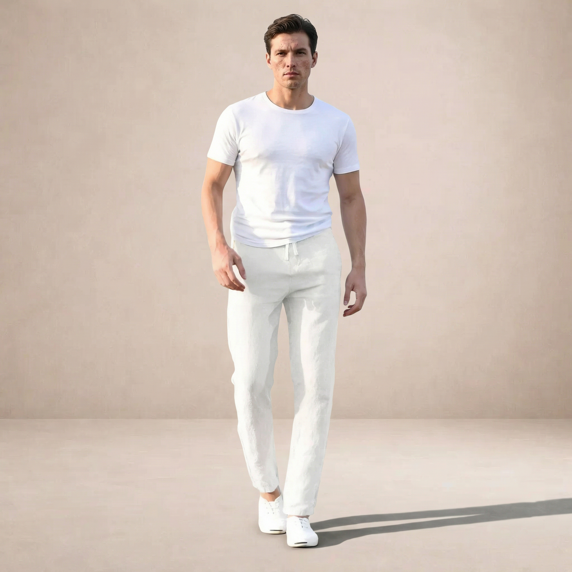 Pantaloni Uomo in lino, taglio dritto con vita elastica — vista 5