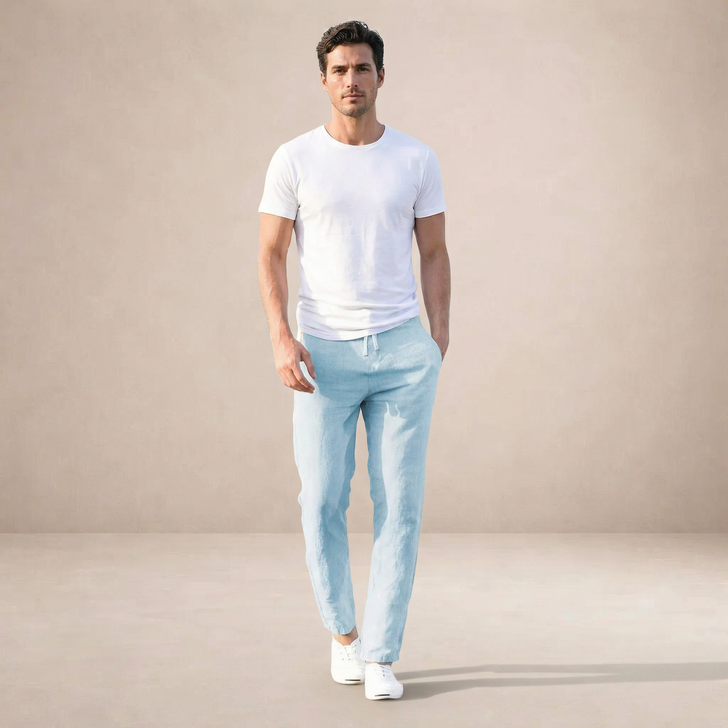 Pantaloni Uomo in lino, taglio dritto con vita elastica — vista 7