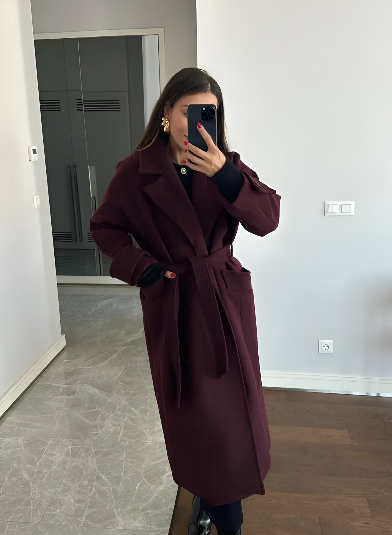 Victoria Cappotto Oversize Donna – Cappotto Lana Mélangée Burgundy Linea Elegante