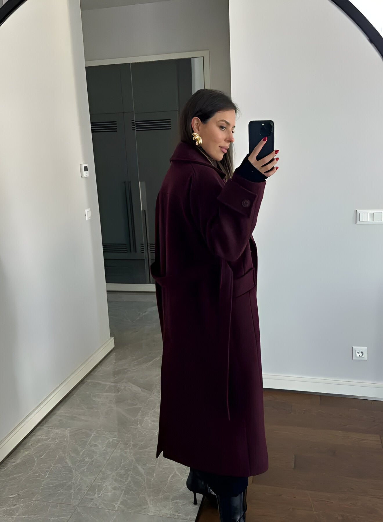 Victoria Cappotto Oversize Donna – Cappotto Lana Mélangée Burgundy Linea Elegante