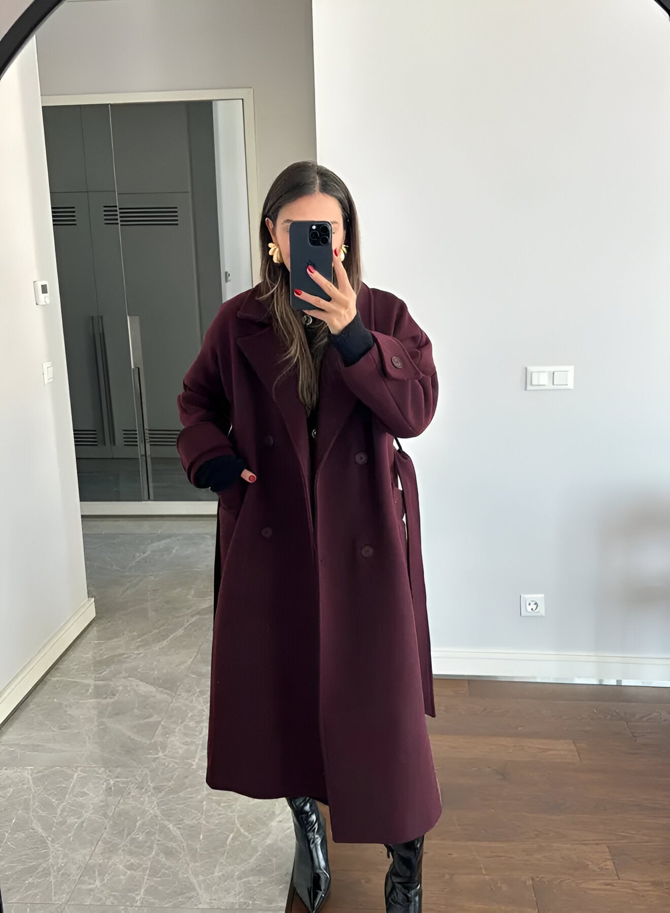 Victoria Cappotto Oversize Donna – Cappotto Lana Mélangée Burgundy Linea Elegante