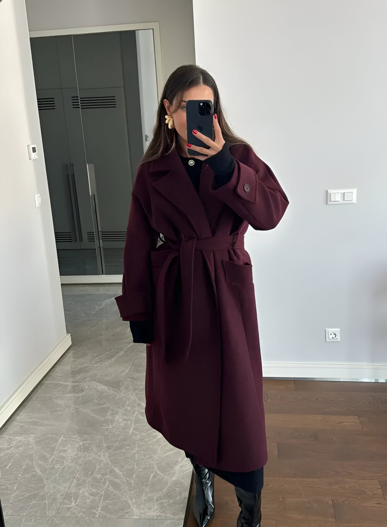 Victoria Cappotto Oversize Donna – Cappotto Lana Mélangée Burgundy Linea Elegante