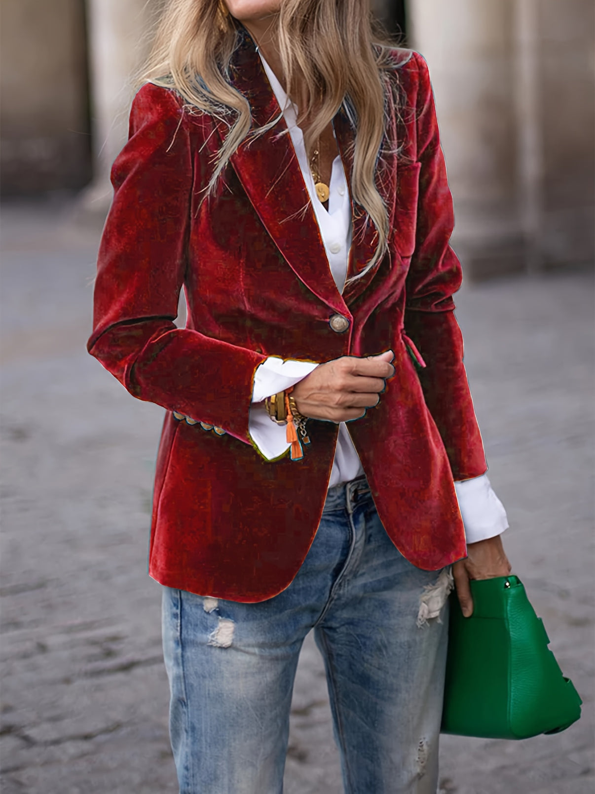 Haydee Blazer Velluto Donna – Giacca Chic Vert con Boutons Dorés & Linea Elegante
