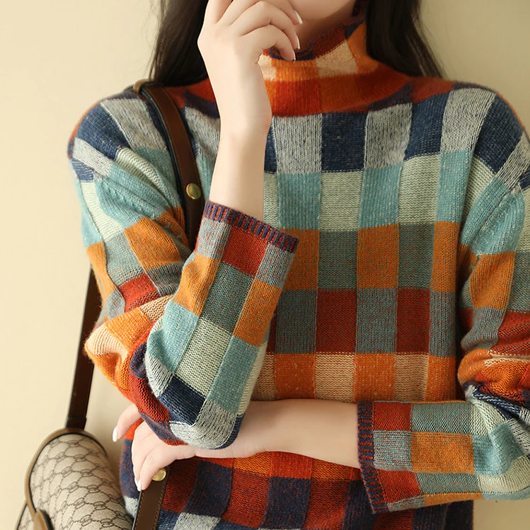 Nicole Maglione Donna Luxe – Maglione a Carreaux Elegante in Cachemire Morbido & Raffiné