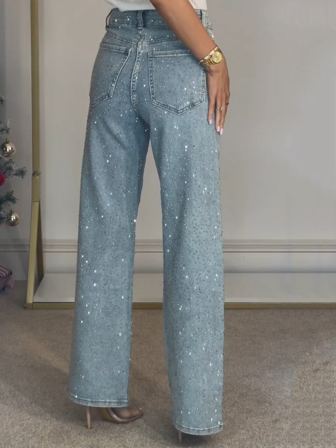 Rachel Jeans Vita Alta Scintillant per Donna – Linea Flatteuse con Détails Brillants & Style Moderne