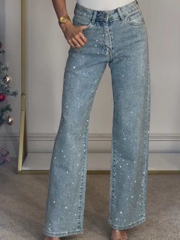 Rachel Jeans Vita Alta Scintillant per Donna – Linea Flatteuse con Détails Brillants & Style Moderne