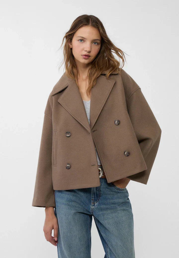 Lainey Giacca Donna Croisée – Cappotto Court Elegante con Col Large & Tissu Morbido e Caldo