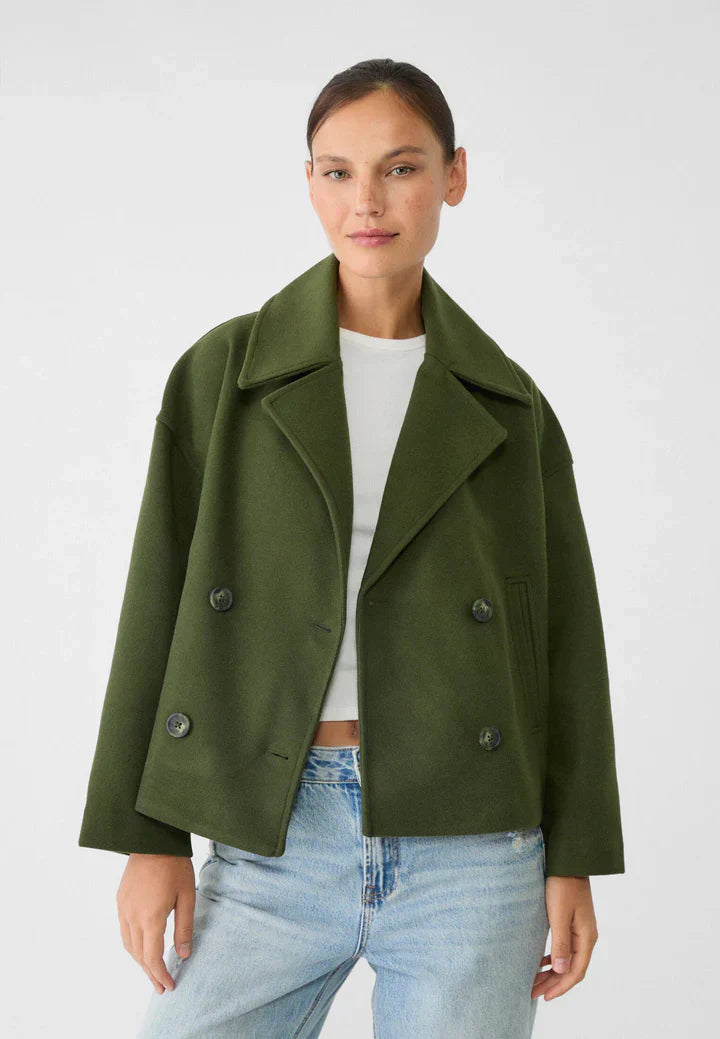 Lainey Giacca Donna Croisée – Cappotto Court Elegante con Col Large & Tissu Morbido e Caldo