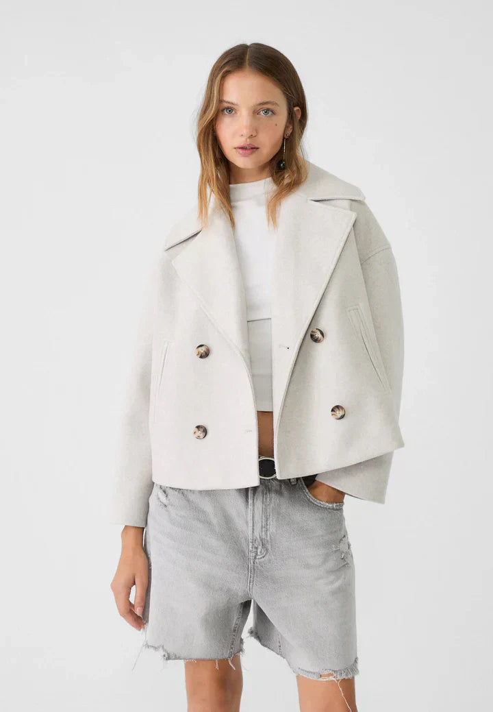 Lainey Giacca Donna Croisée – Cappotto Court Elegante con Col Large & Tissu Morbido e Caldo