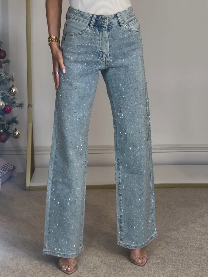 Rachel Jeans Vita Alta Scintillant per Donna – Linea Flatteuse con Détails Brillants & Style Moderne