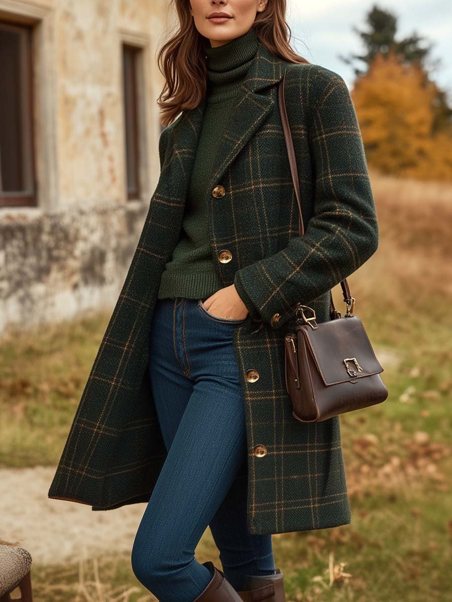 Peyton Cappotto Donna Lana – Long Cappotto a Carreaux Elegante con Linea Ajustée & Chaleur Leggera