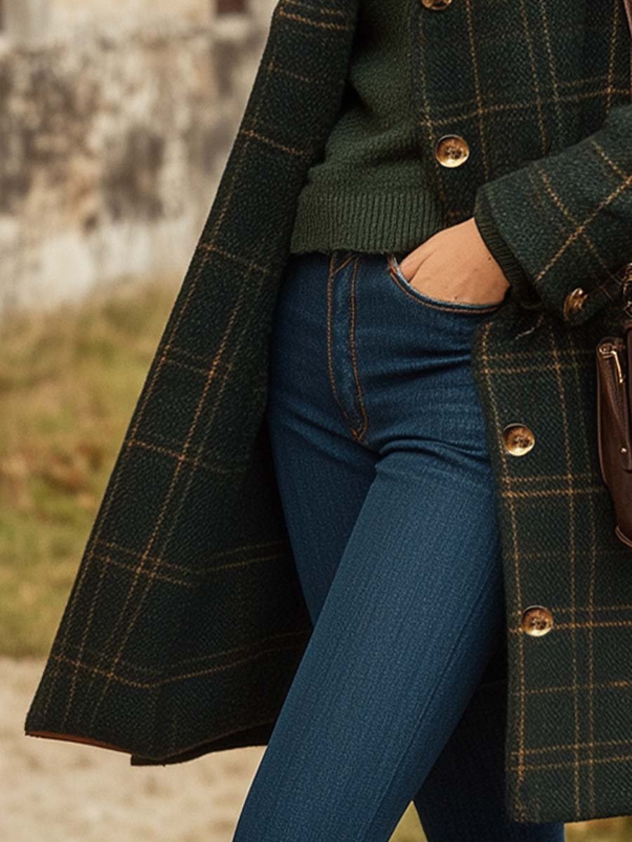 Peyton Cappotto Donna Lana – Long Cappotto a Carreaux Elegante con Linea Ajustée & Chaleur Leggera