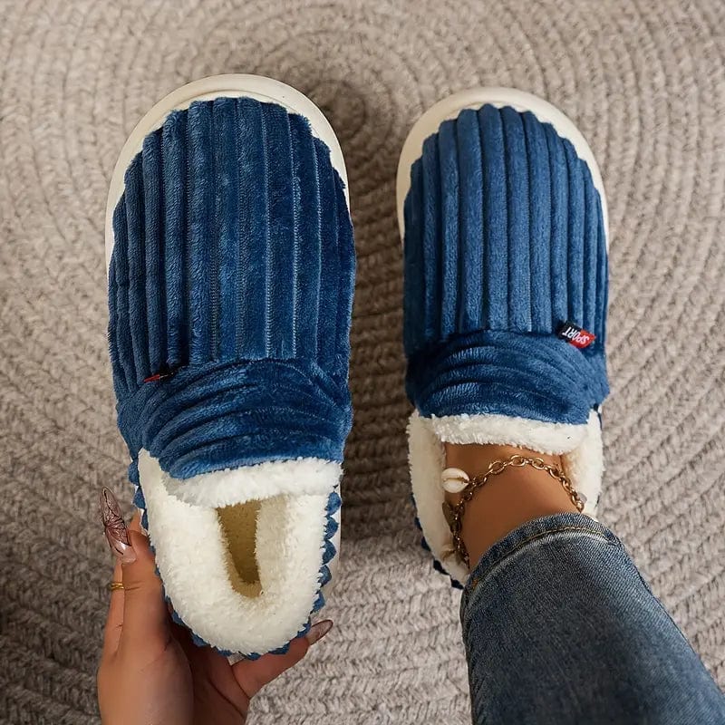 Lily Donna Chaussons – Pantoufles in Velluto Côtelé con Doublure Fourrure & Semelle Antidérapante