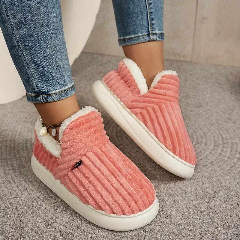 Lily Donna Chaussons – Pantoufles in Velluto Côtelé con Doublure Fourrure & Semelle Antidérapante