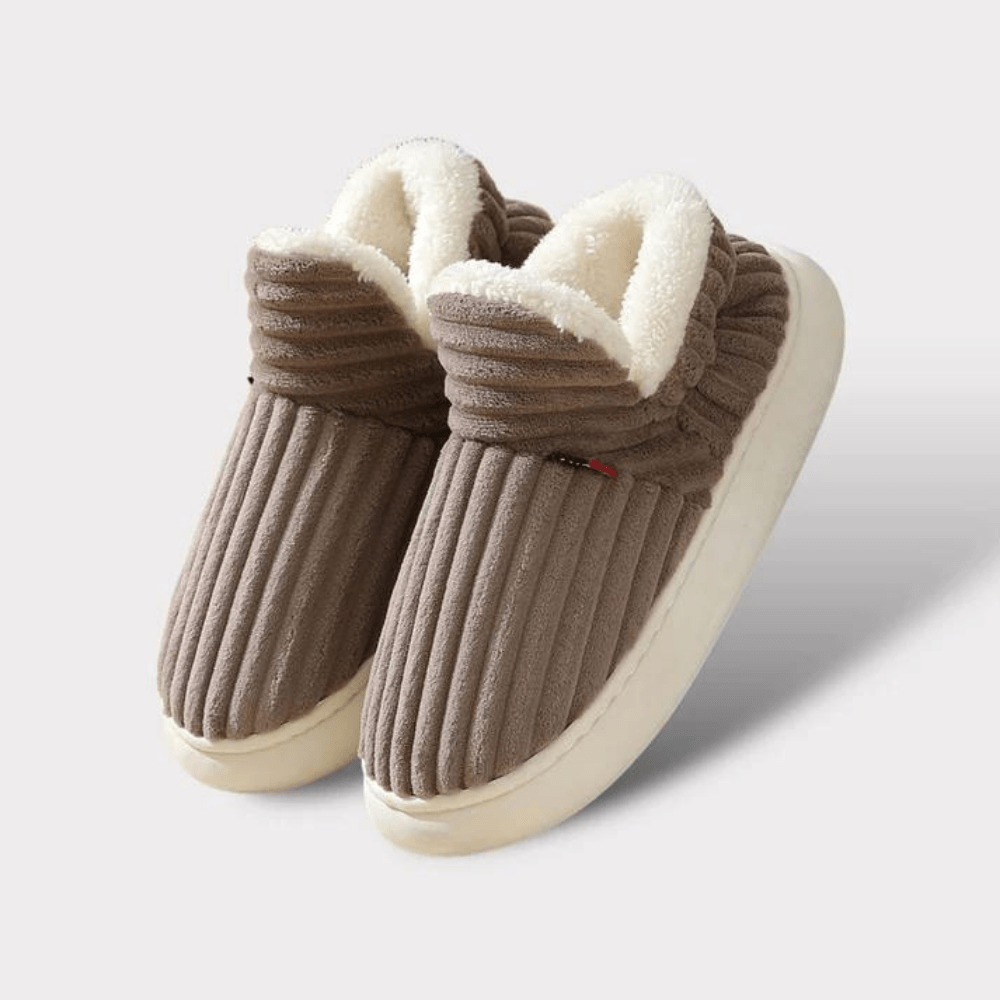Lily Donna Chaussons – Pantoufles in Velluto Côtelé con Doublure Fourrure & Semelle Antidérapante