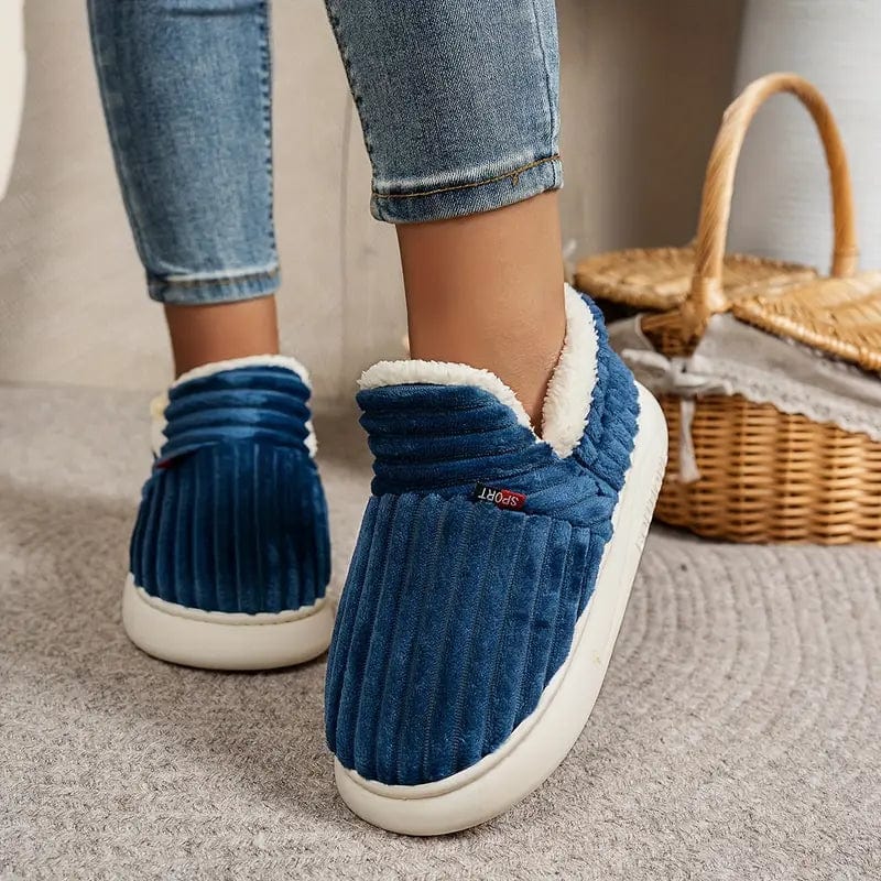 Lily Donna Chaussons – Pantoufles in Velluto Côtelé con Doublure Fourrure & Semelle Antidérapante