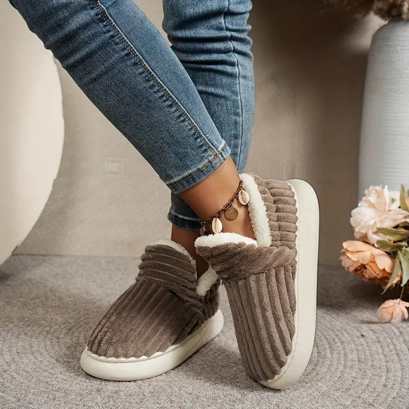 Lily Donna Chaussons – Pantoufles in Velluto Côtelé con Doublure Fourrure & Semelle Antidérapante