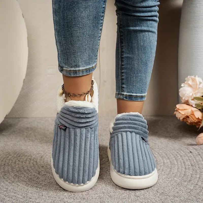 Lily Donna Chaussons – Pantoufles in Velluto Côtelé con Doublure Fourrure & Semelle Antidérapante
