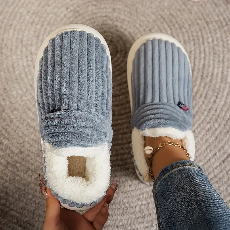 Lily Donna Chaussons – Pantoufles in Velluto Côtelé con Doublure Fourrure & Semelle Antidérapante